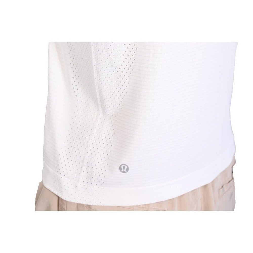 Lululemon Women's 4 White T-Shirt Mesh Crew Neck Short Sleeve Casual Activewear - Picture 6 of 7